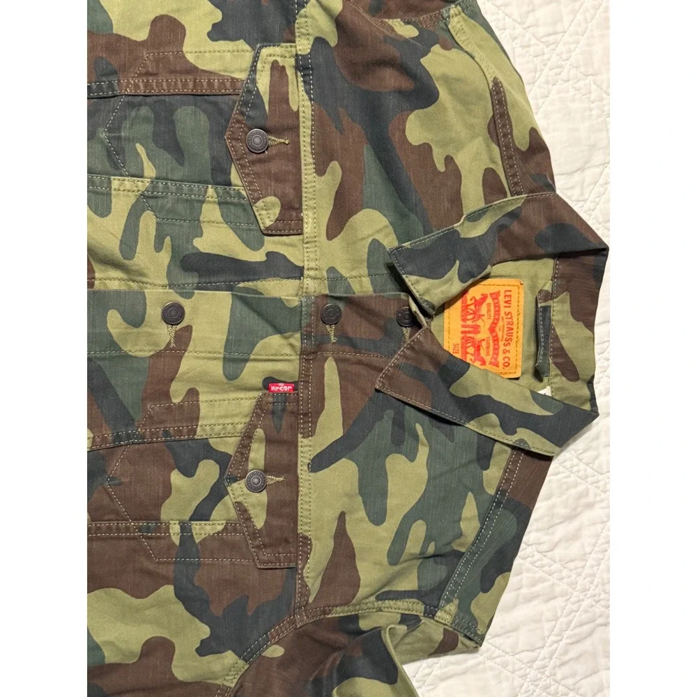 Levis Mens Trucker Jacket XXL Camo Woodland Camouflage Cotton Button Up - Picture 3 of 11